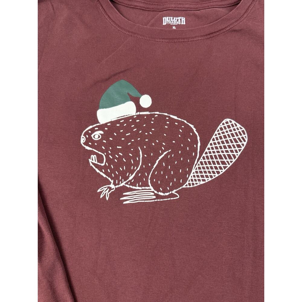 Duluth Trading Company Long Sleeve Christmas T Shirt Size XL Beaver Maroon - Picture 2 of 7